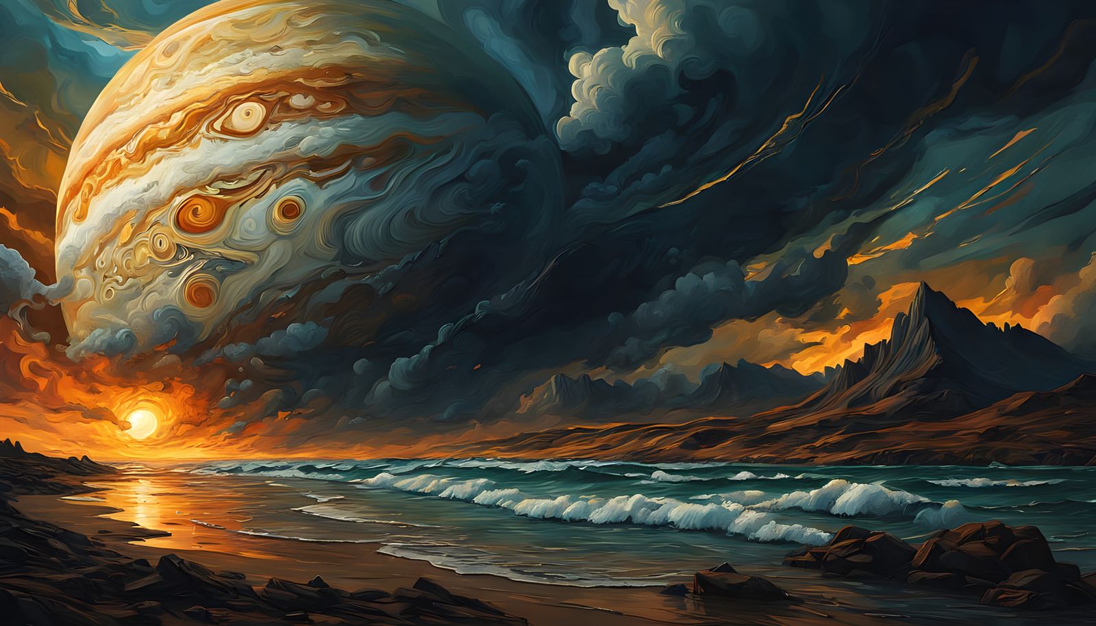 Breathtaking Panoramic View of Jupiter in Neo-Impressionism