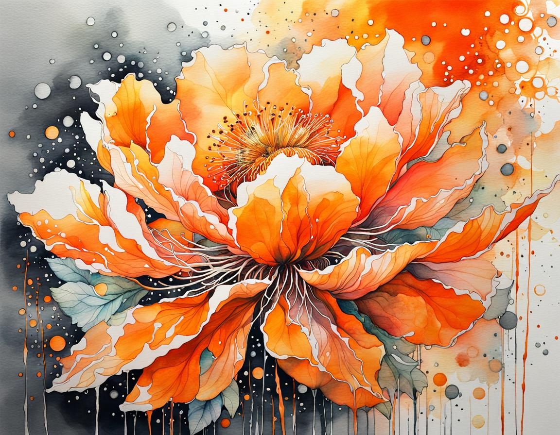 Tangerine Blossoms in Silk Painting Style