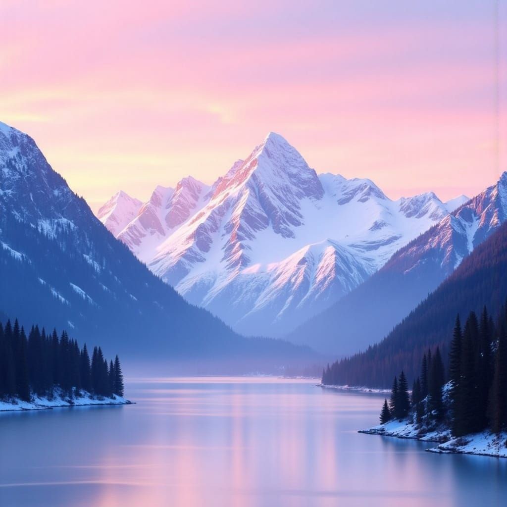 Ethereal Mountain Dawn Over Reflecting Lake