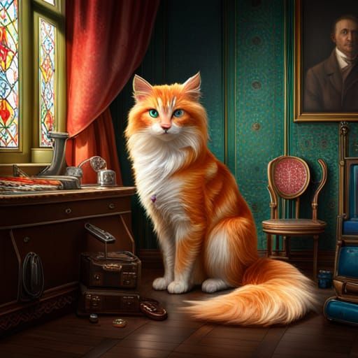 Intricately Detailed Fantasy Cat with Gemstones