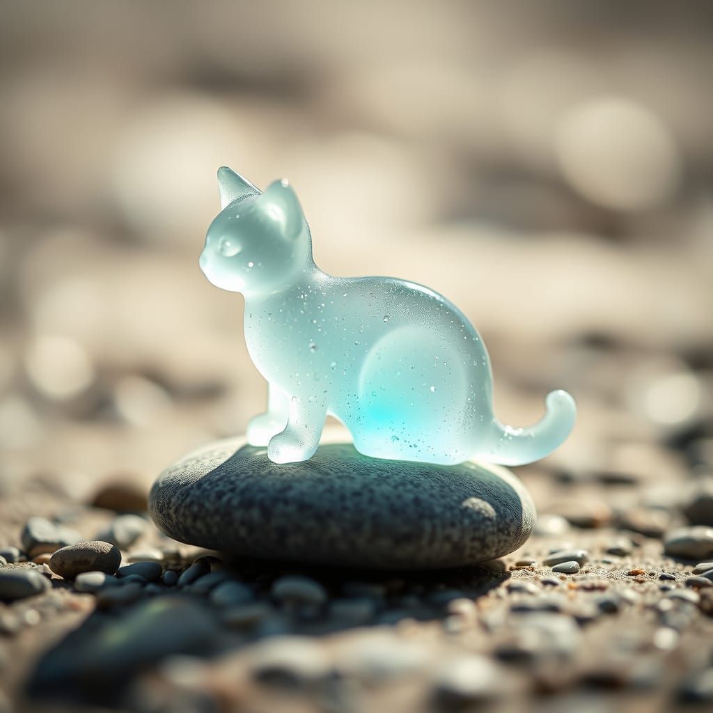 Minimalist Sea Glass Cat Sculpture in Macro Photography