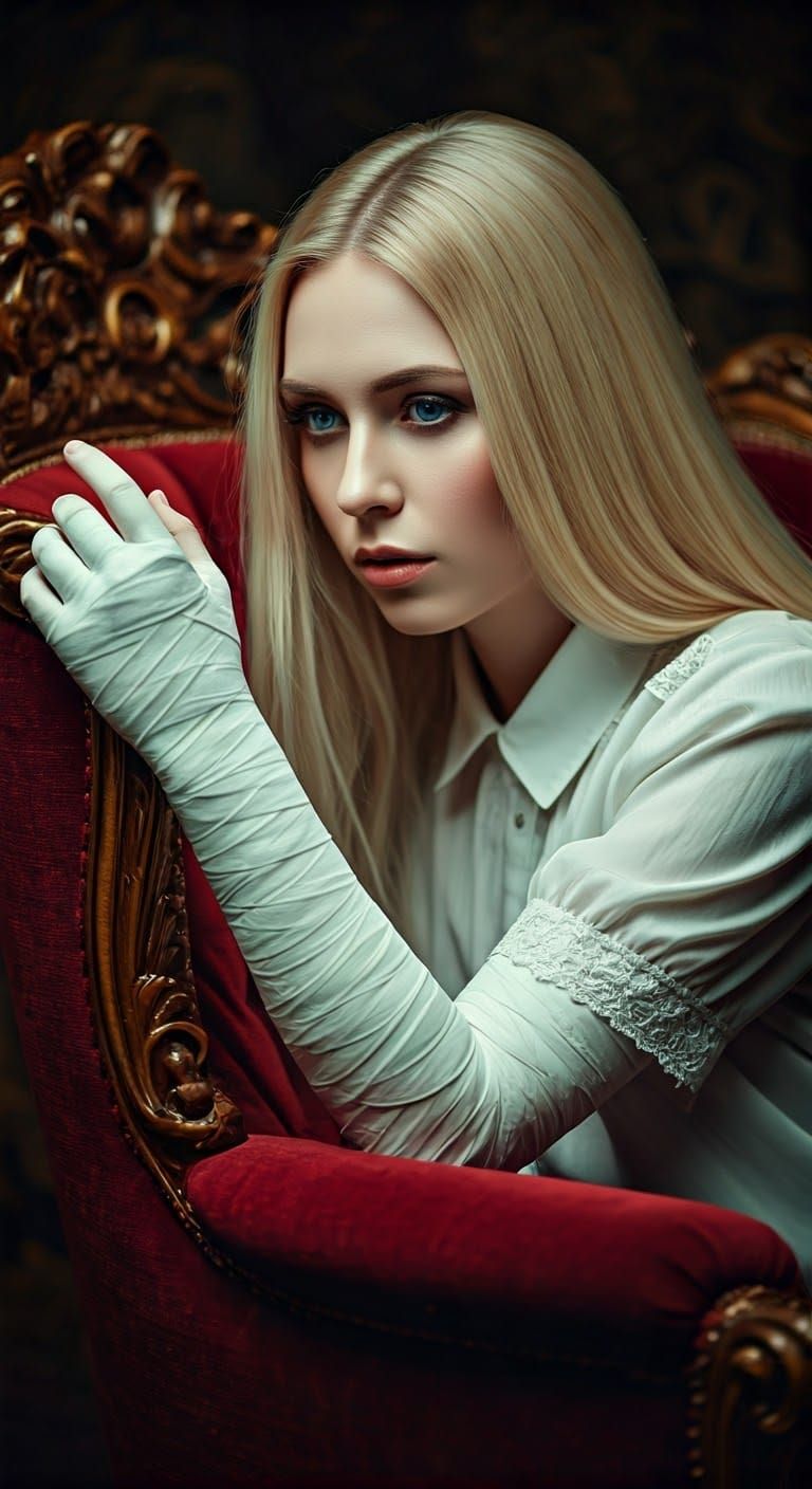 Elegant Lady with Gold Filigree Cast in Velvet Opulence