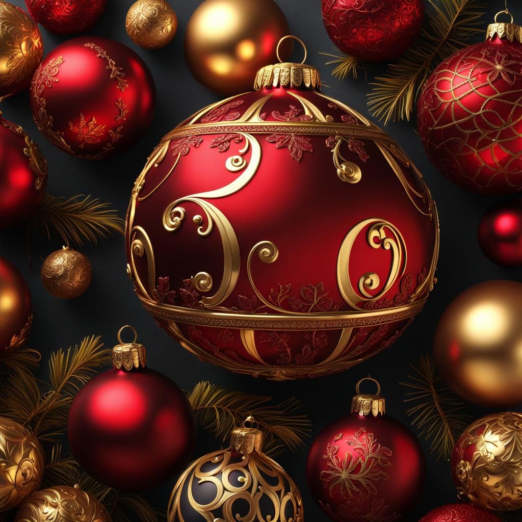 Festive Carmin Red and Gold Christmas Ornament