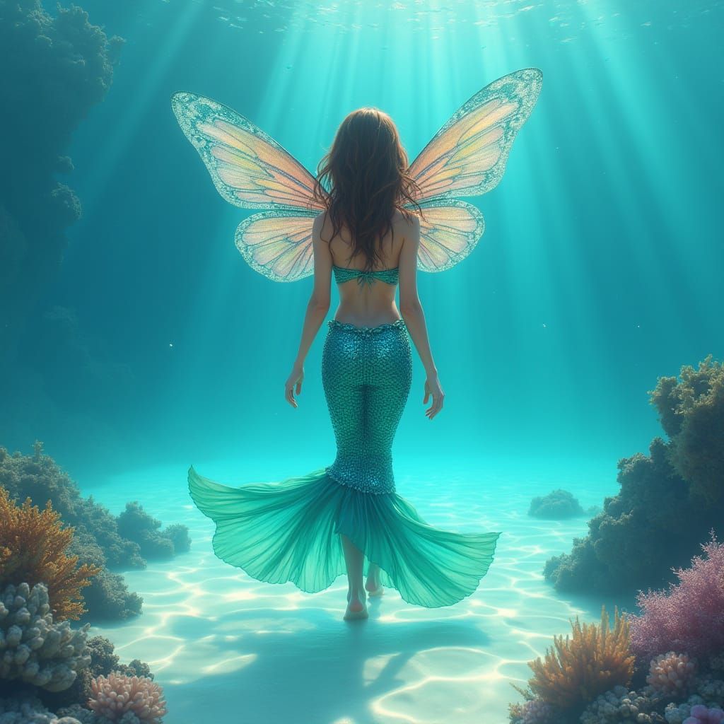 Mermaid with Butterfly Wings in Maldives Waters