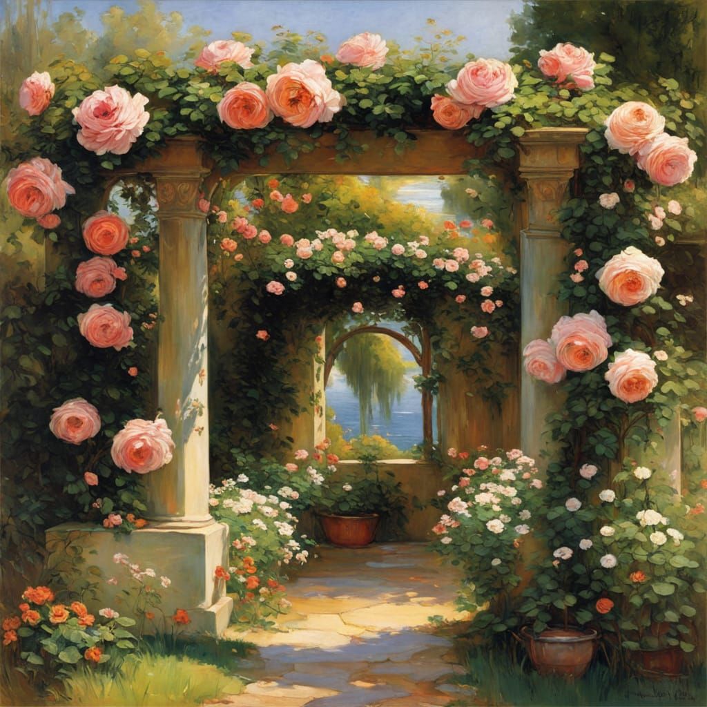 Rose Arbor in Delicate Colors, Anime Style
