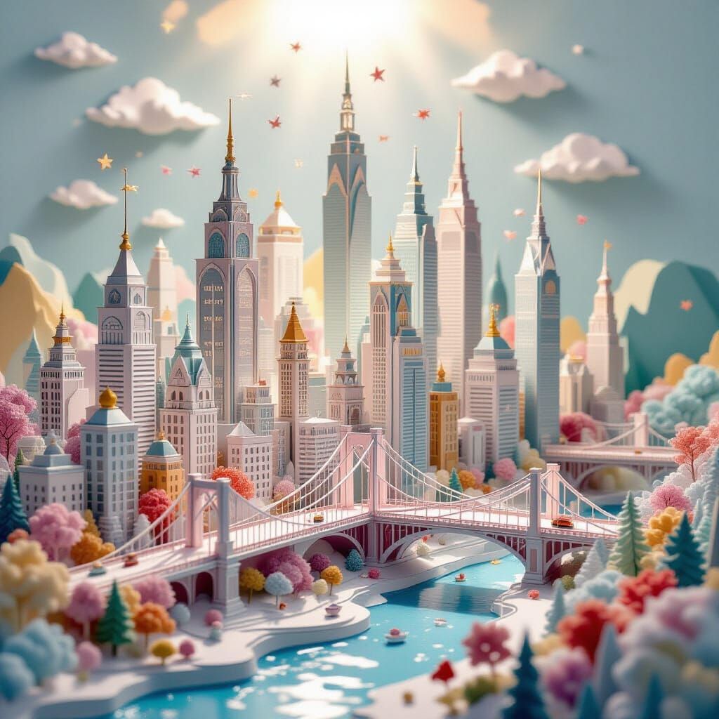Fantastical Paper City Diorama Art