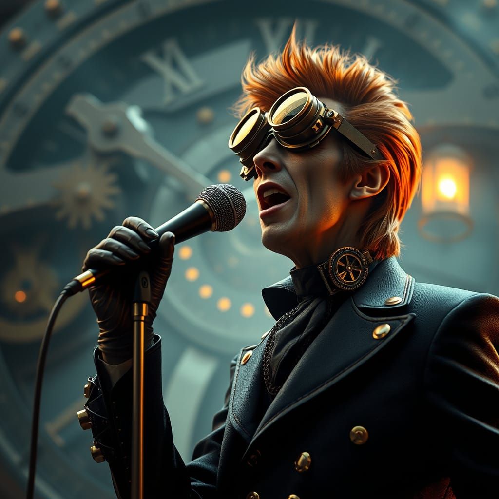 David Bowie Sings in Front of a Clockwork Mechanism in a Vib...