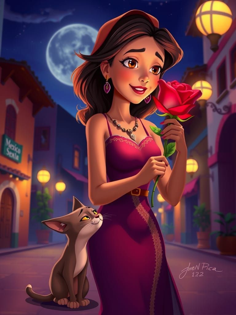 Woman with Glowing Rose: Pixar Animation Still