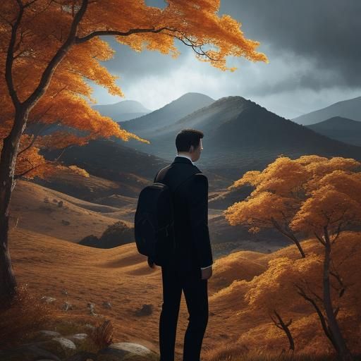 Surreal Profile: Windy Autumn Landscape Inside Man's Head