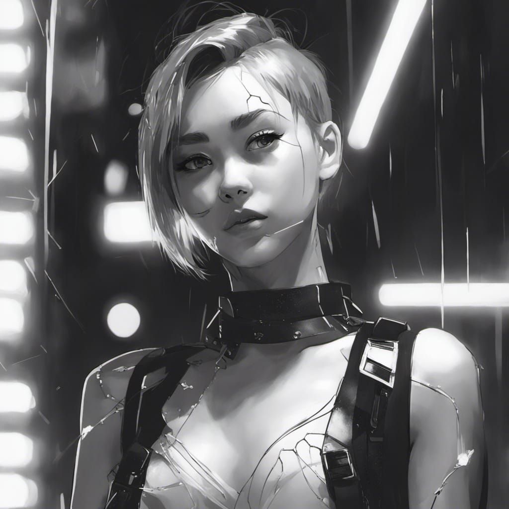 Cyberpunk Woman in Anime Style with Neon Lights