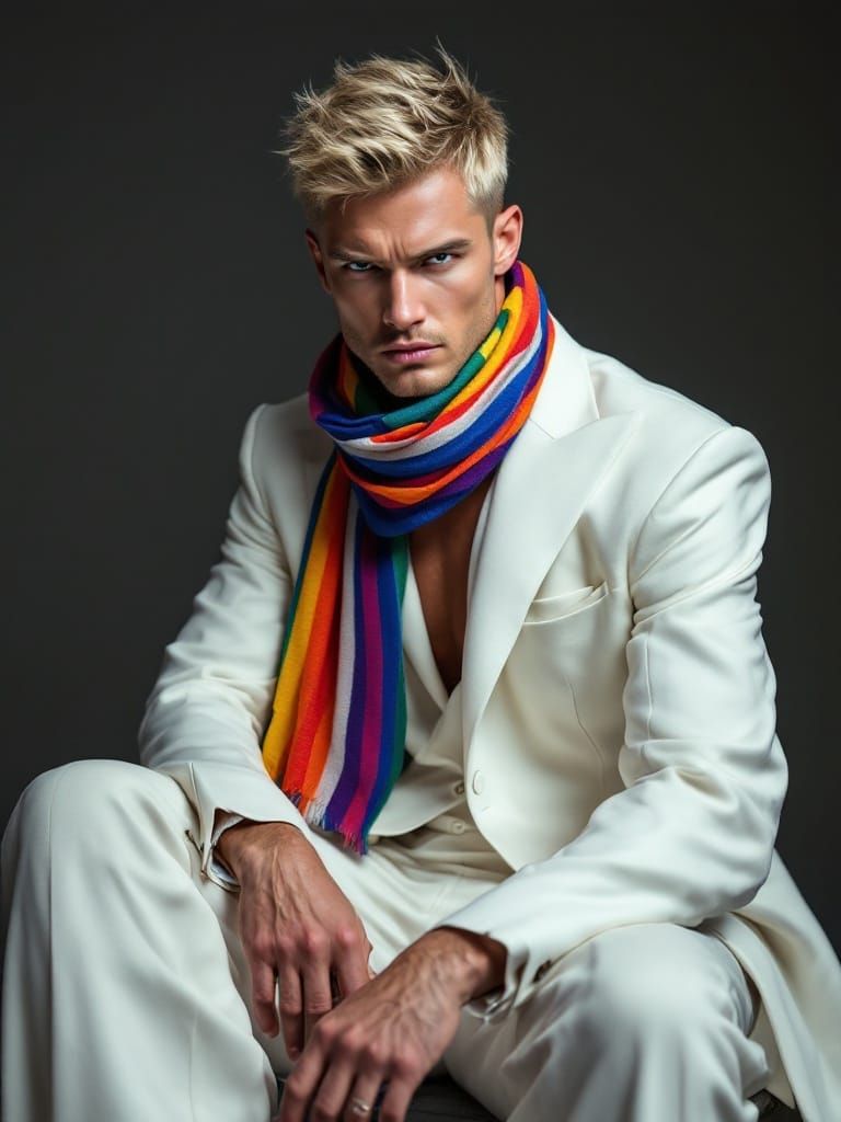 Glamorous Model in Excessive White Haute Couture