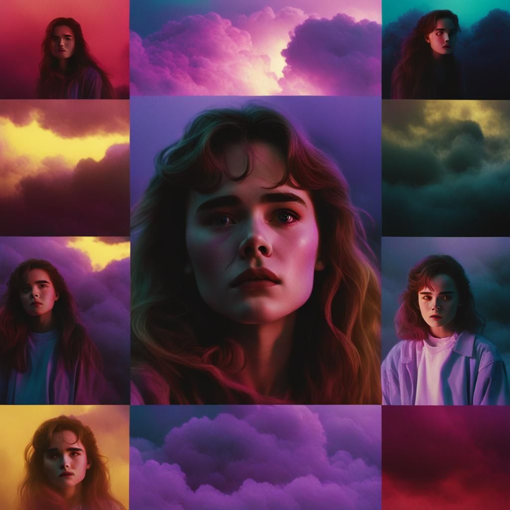 80s Horror Film Still with Dreamy Vaporwave Portrait