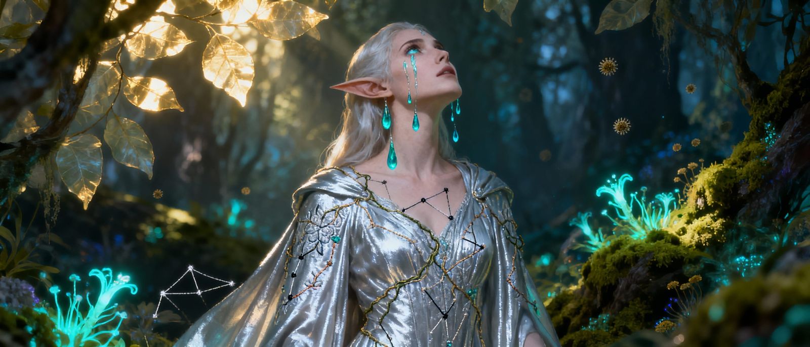 Elven Woman Crying in Mystical Forest