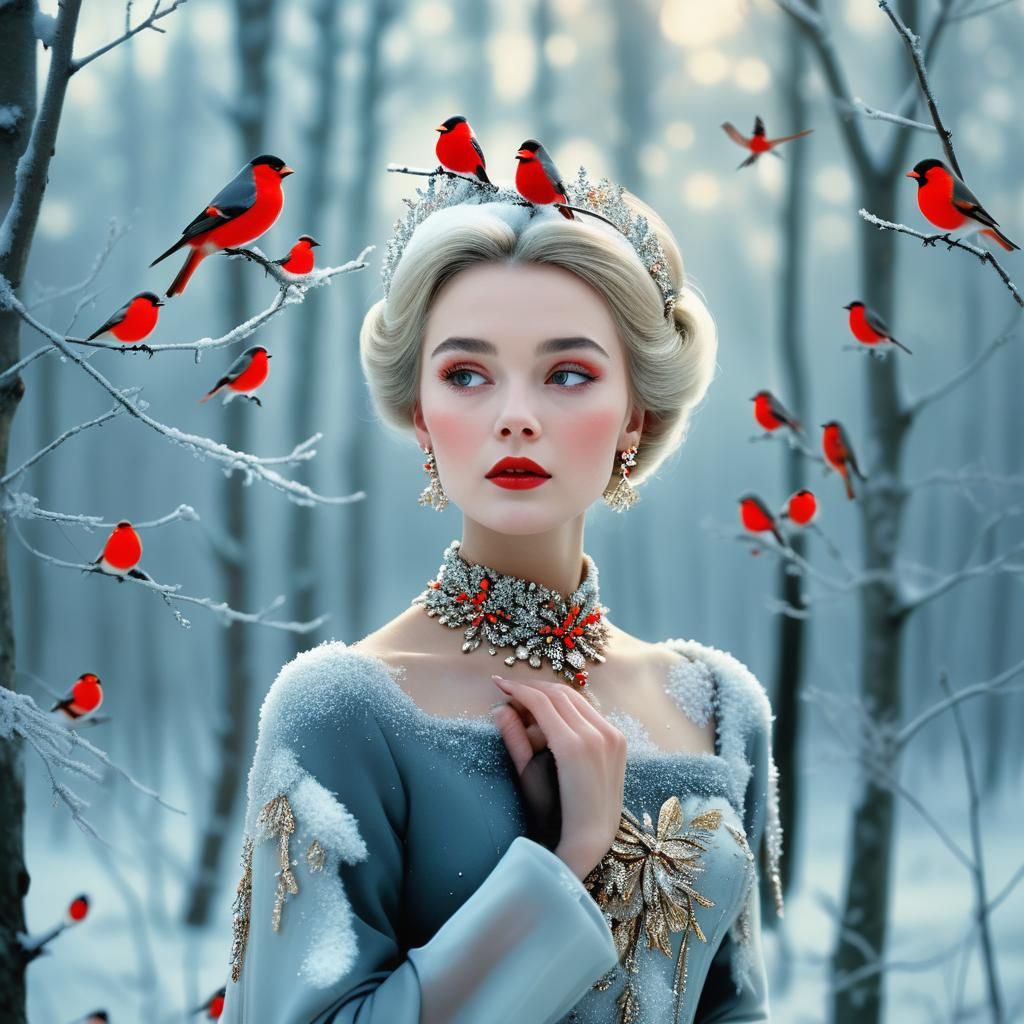 Russian Snow Princess in Frosty Forest