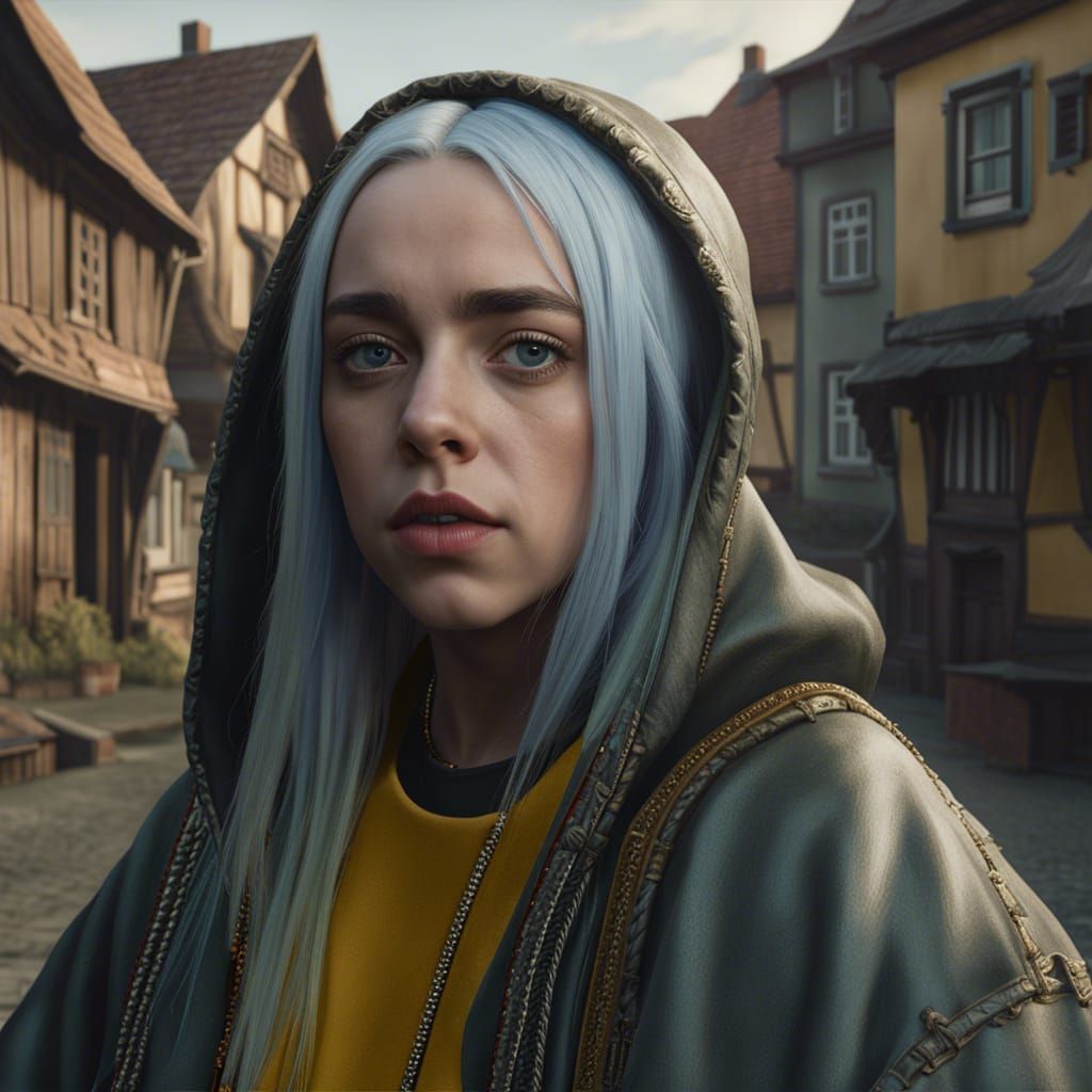 Hyperrealistic Billie Eilish in Silesian Town