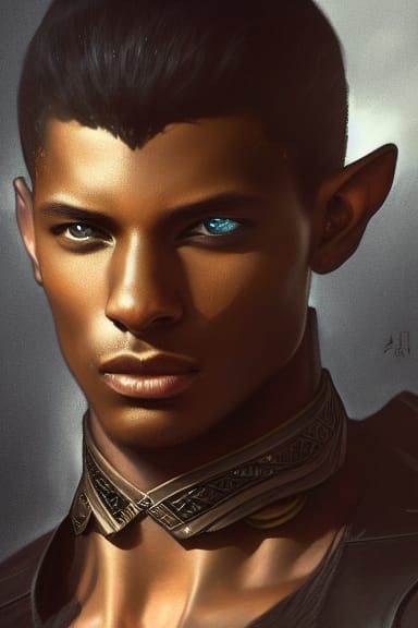 Detailed Portrait of a Black Elf in Leather