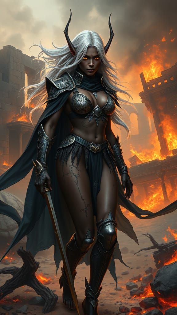 Dark Elven Warrior in Ruined Desert Village