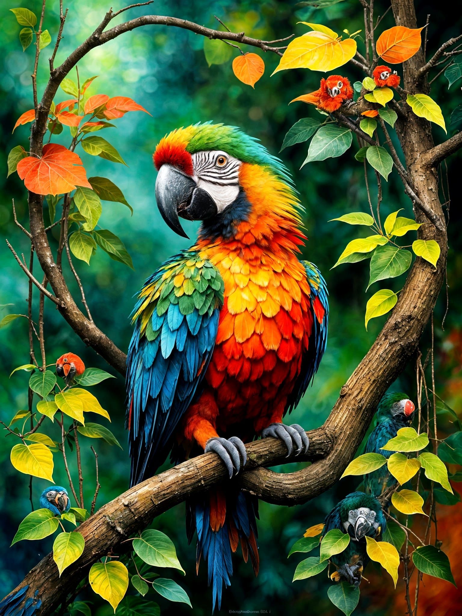 Colorful Macaw in Jungle Tree