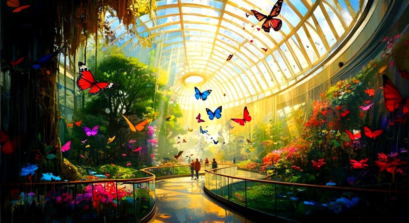 Lush Butterfly Museum with Graffiti Art Style