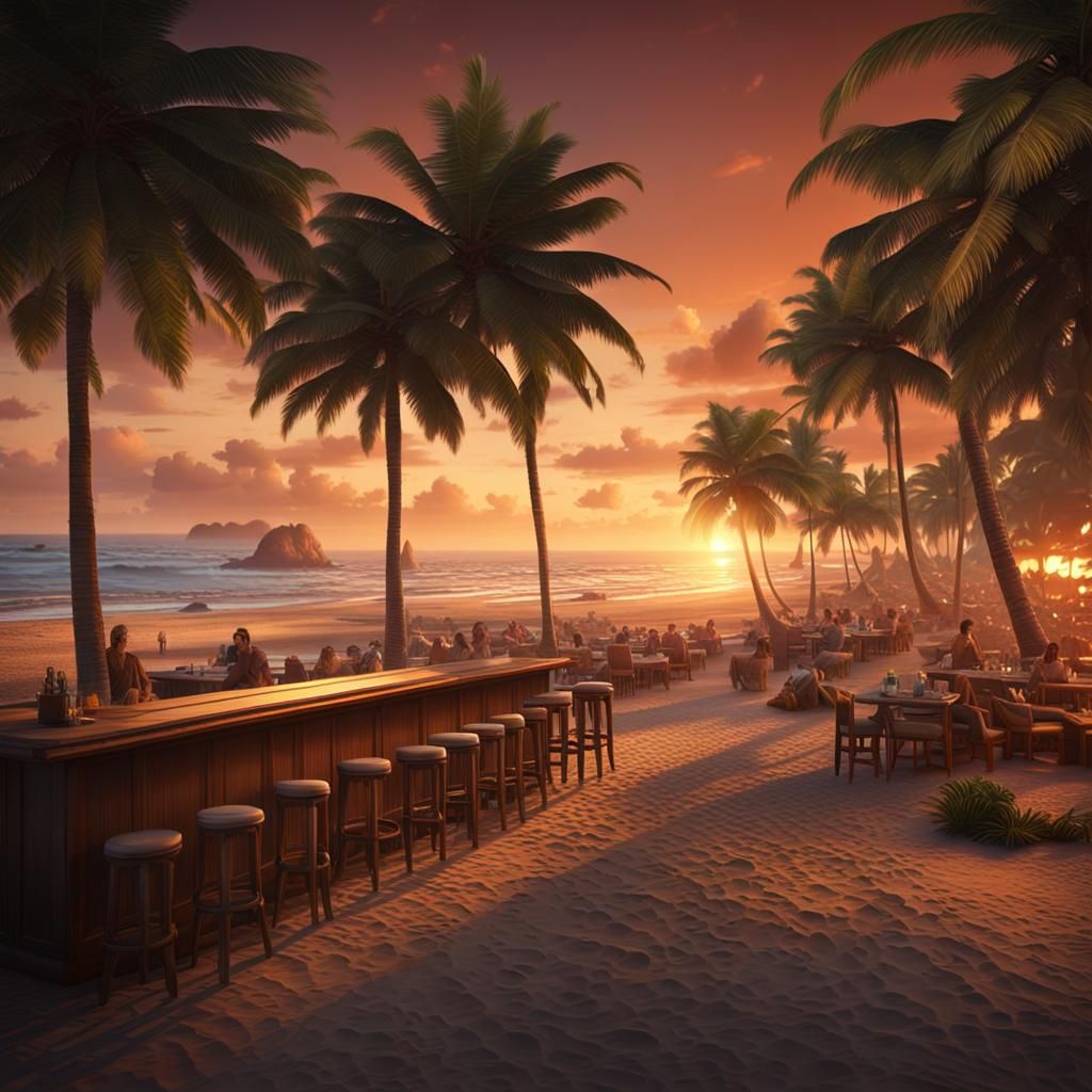 Tropical Beach Sunset: Fantastical Concept Art