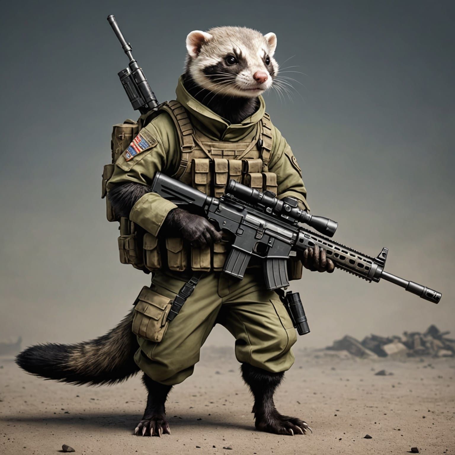 Anthropomorphic Ferret Warrior with Sniper Rifle