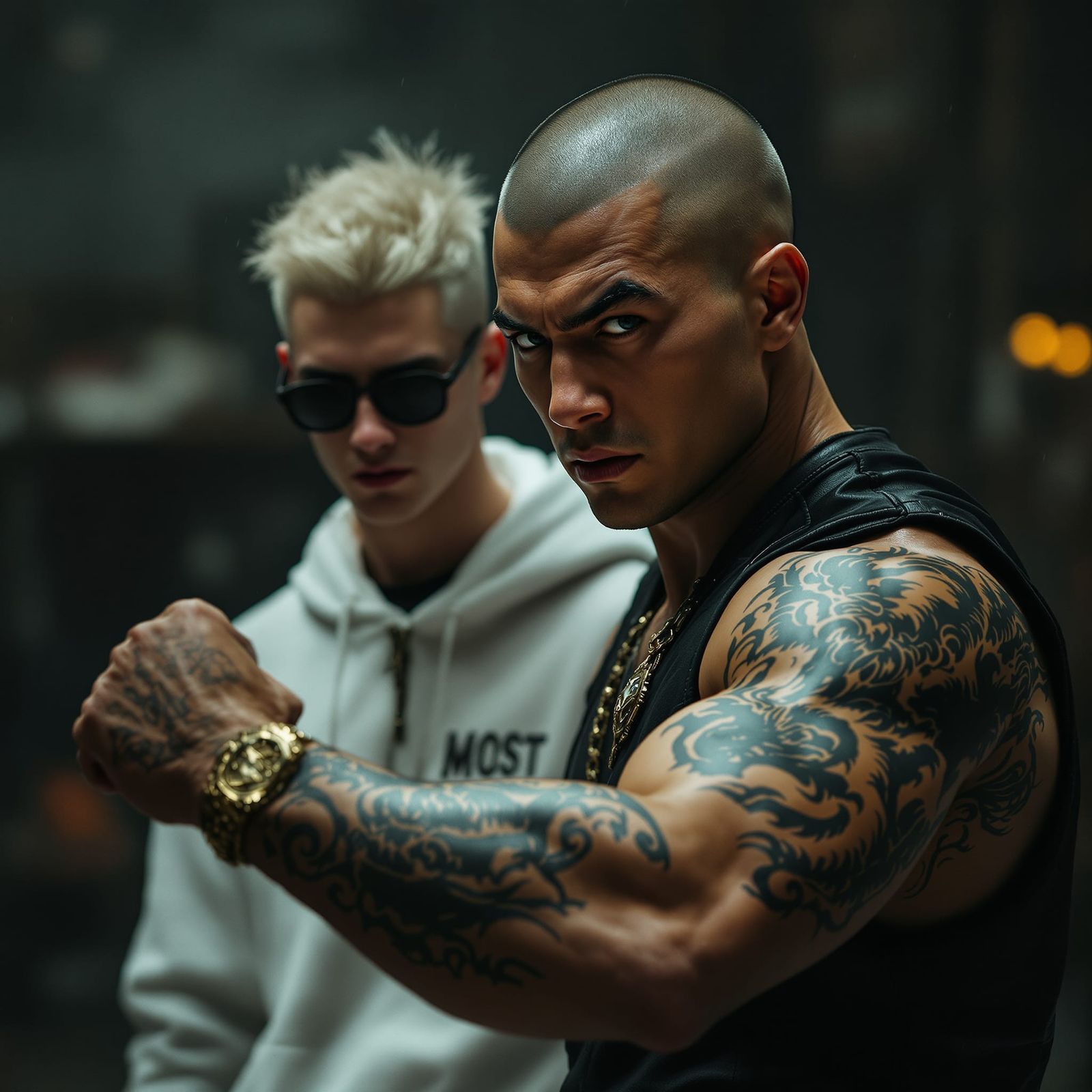 Epic Dark Fantasy Art: Two Men in Dramatic Stance