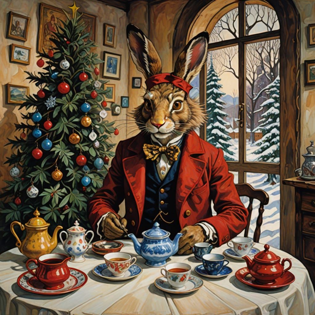 A Whimsical Wonderland Christmas Scene in Neo-Expressionist....