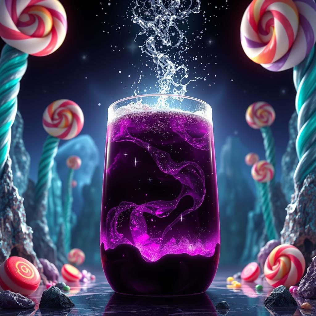 Dusk Drink in a Candyland Dreamscape: Cel-Shaded Art