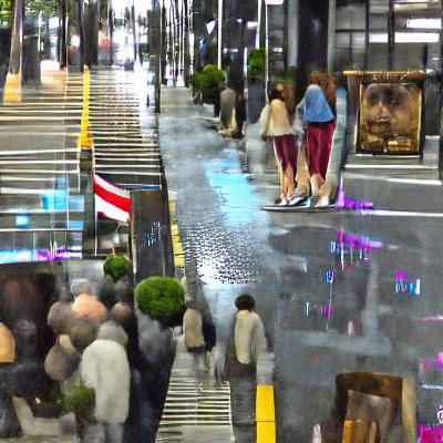 Rainy Tokyo Street Scene with Reflections