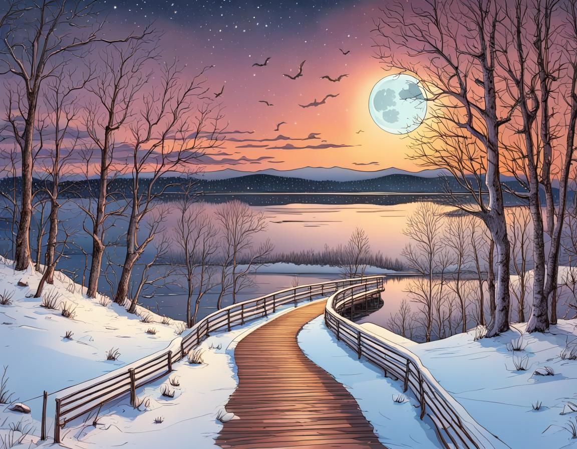 Detailed Winter Night in Burlington, Vermont