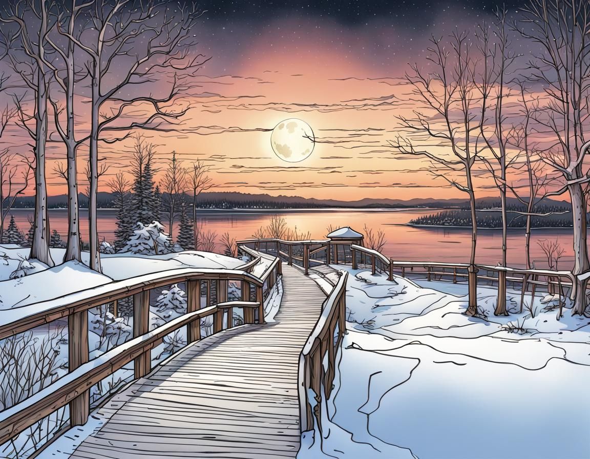 Winter Night in Burlington, Vermont: Photorealistic Illustra...