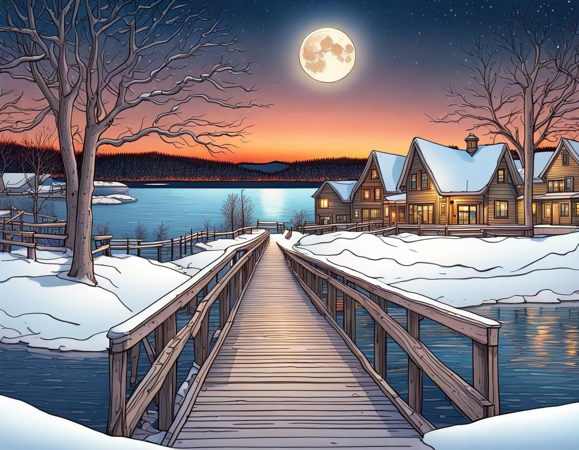 Nighttime Winter Scenery in Burlington Vermont