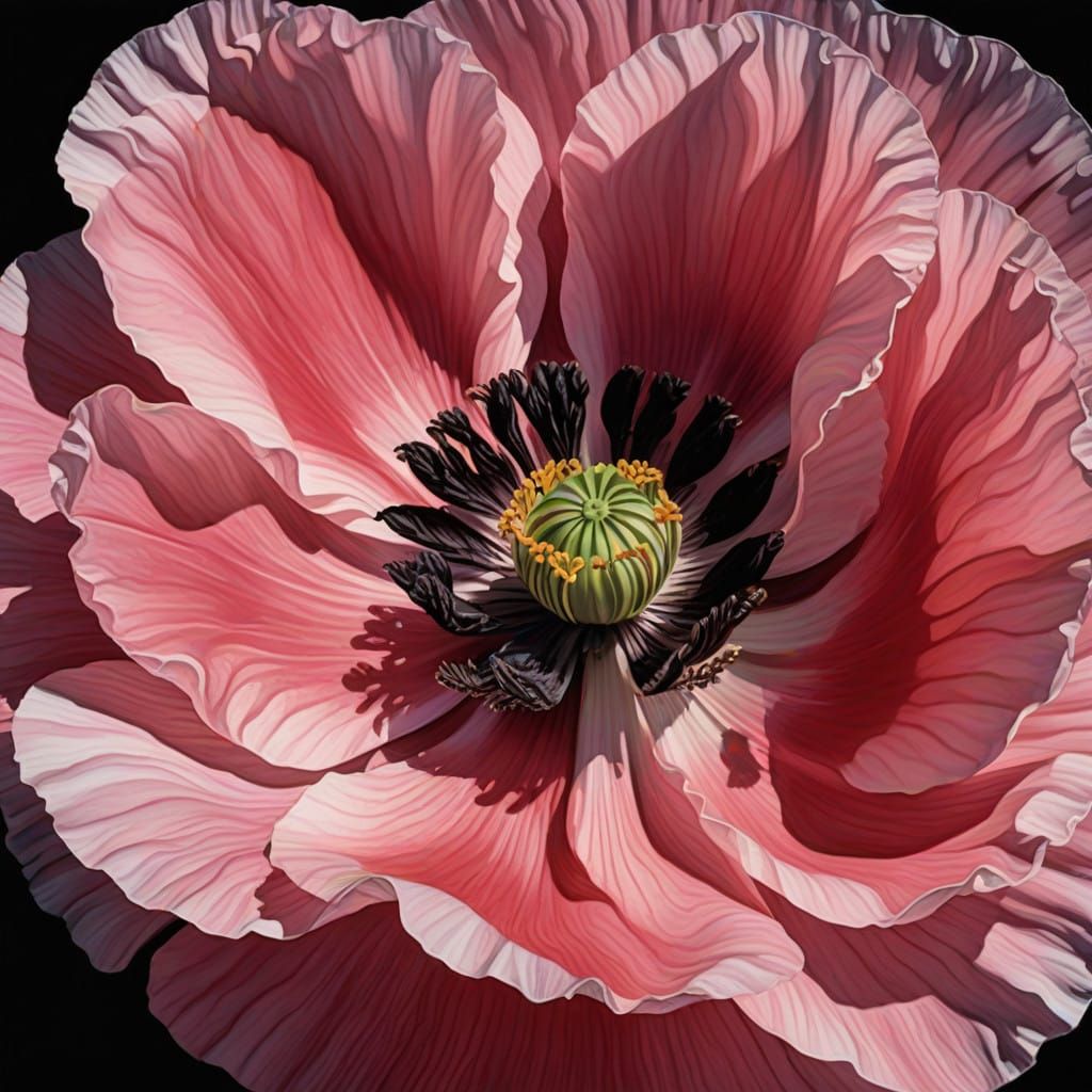 Vibrant Pink Poppy Blooms in Georgia O'Keeffe's Style