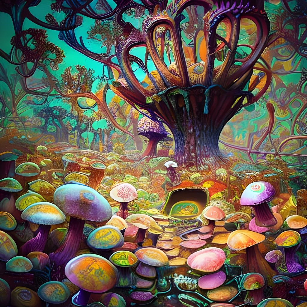 Psychedelic Mushroom Soup: Intricate Detailed Painting
