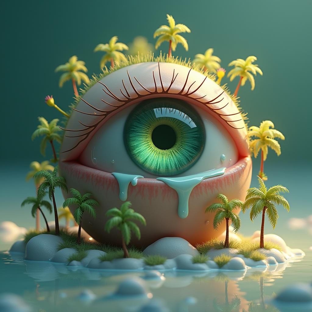 Palm Frond Eye Weeping Tears in Ethereal Concept Art