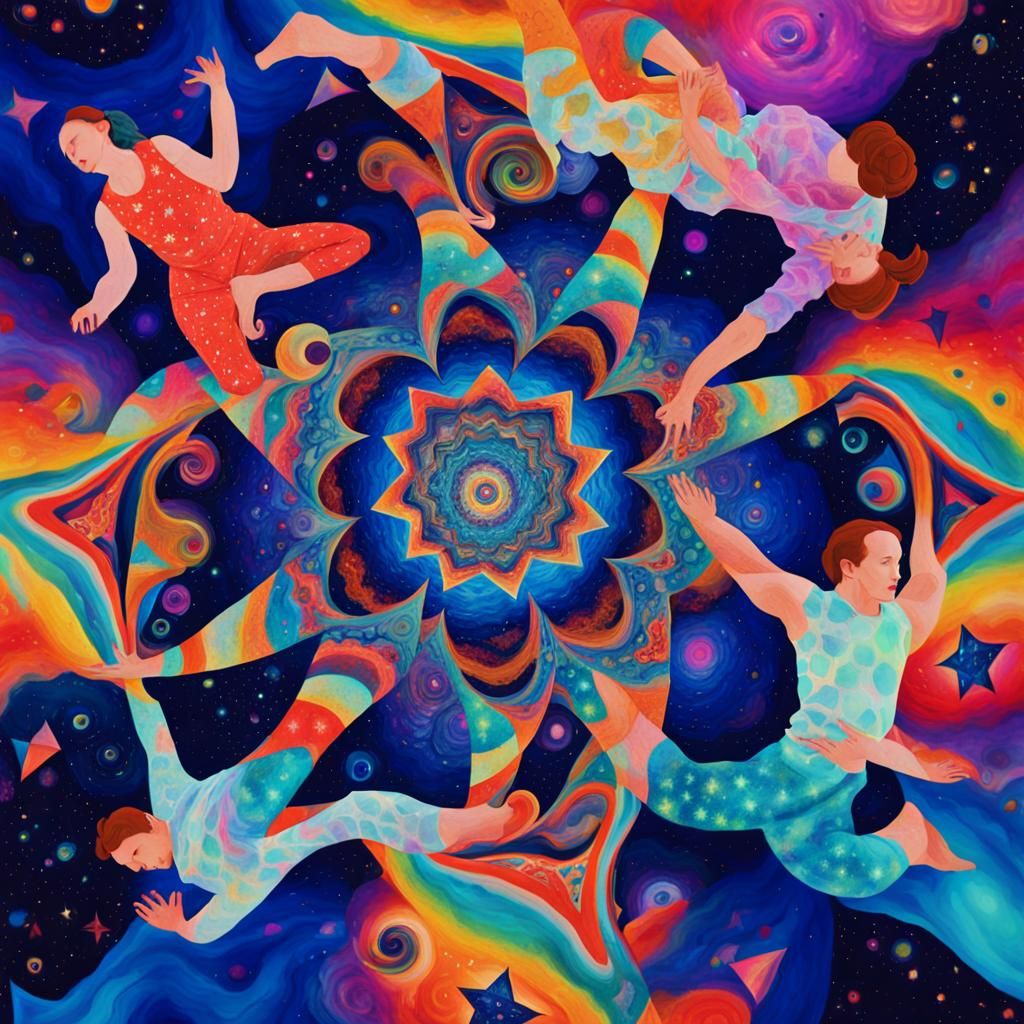 Cosmic Stars Yoga in a Rainbow Maelstrom