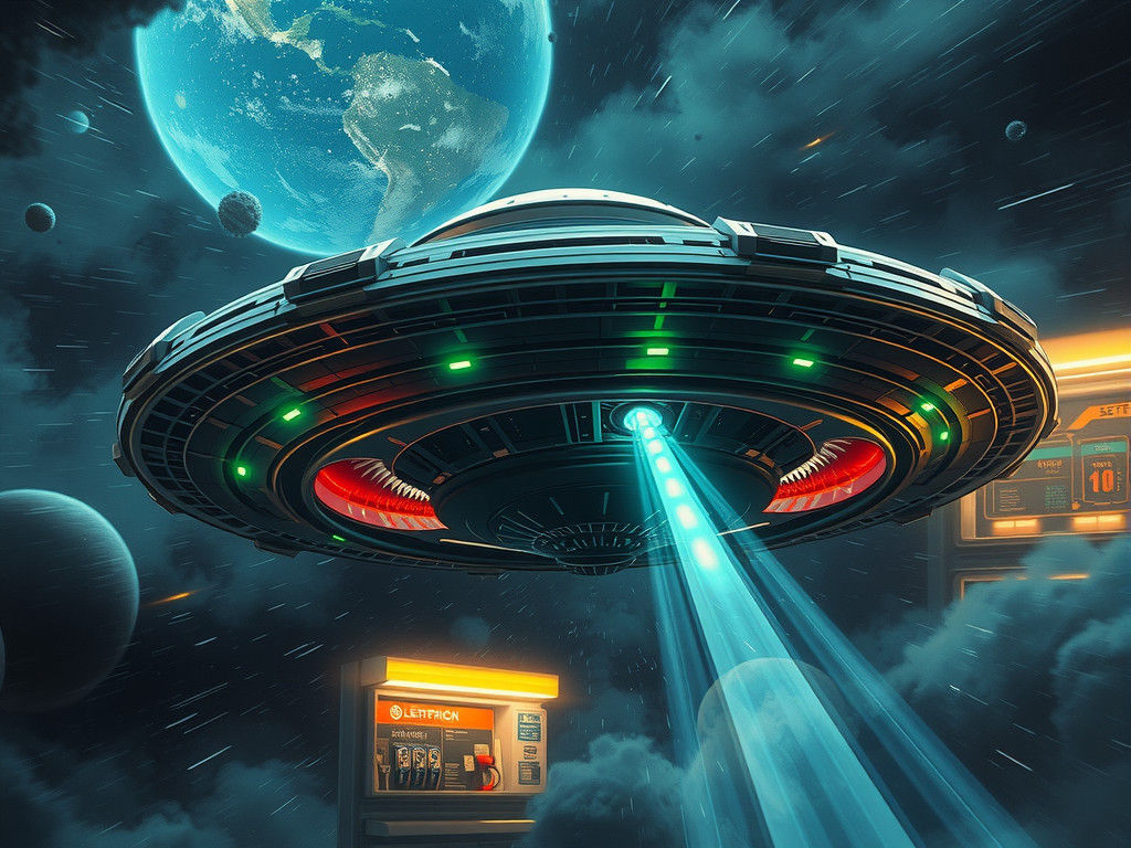 Hyperrealistic Alien Gas Station in Deep Space