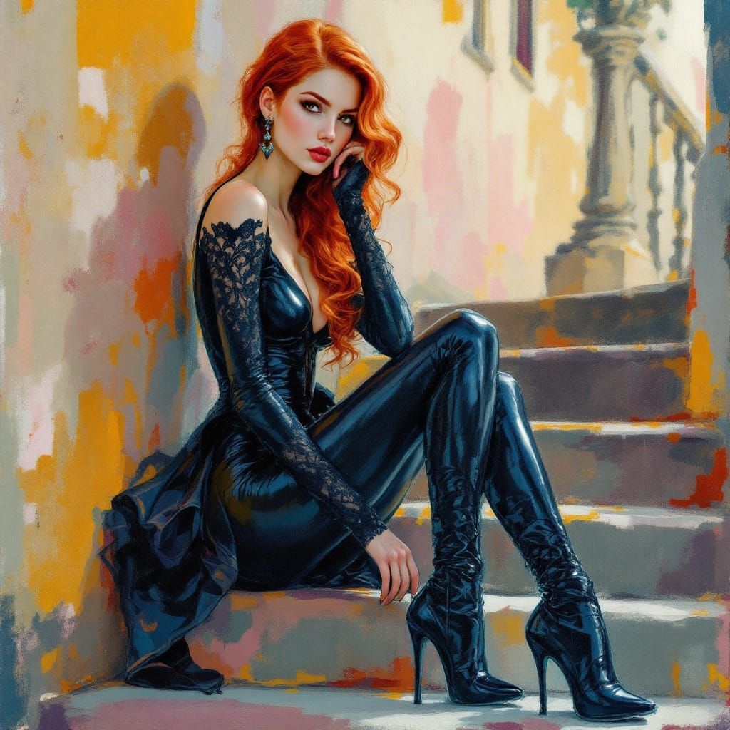 Impressionist Expressionist Woman in Black Leather
