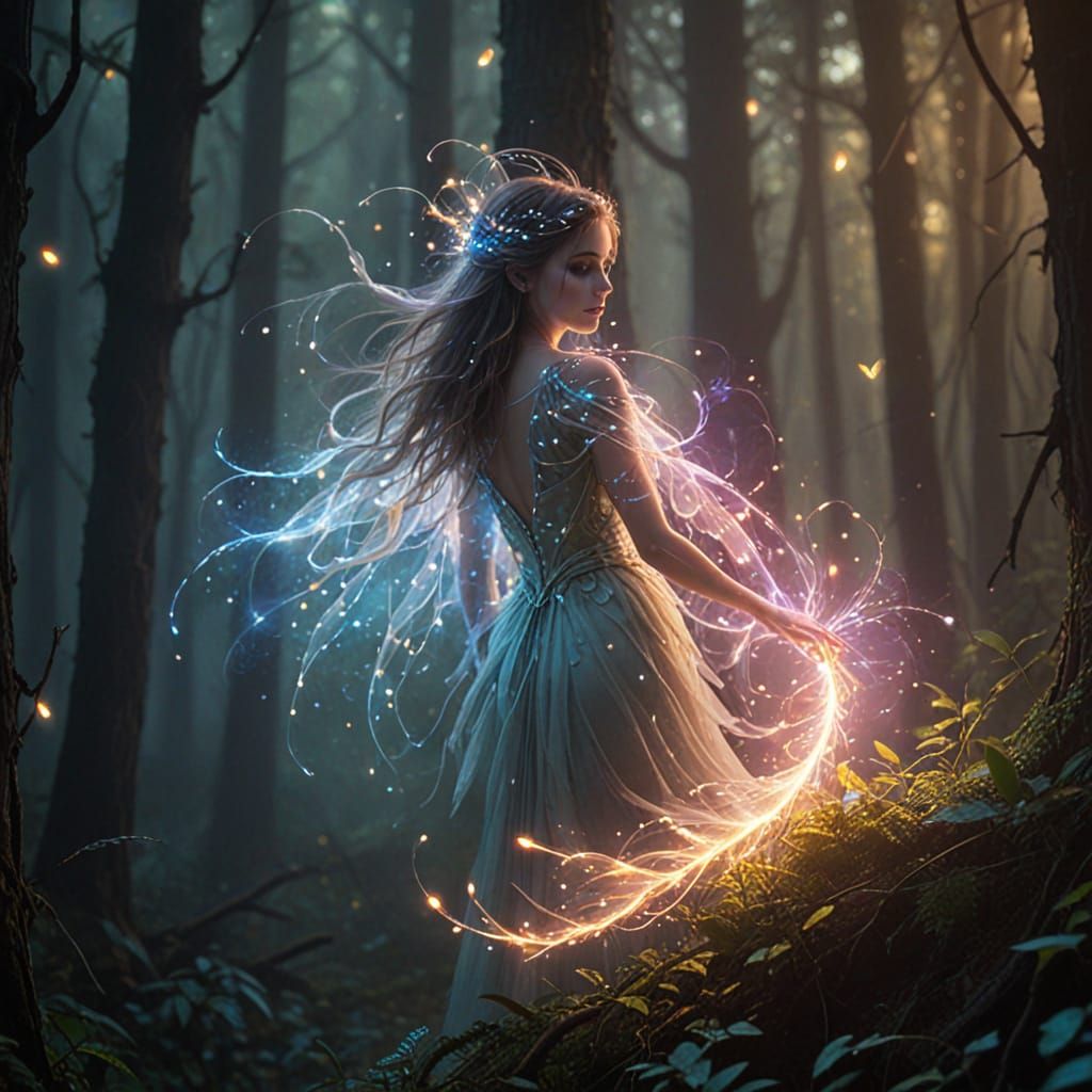 Glowing Will-o'-the-Wisp in Misty Forest