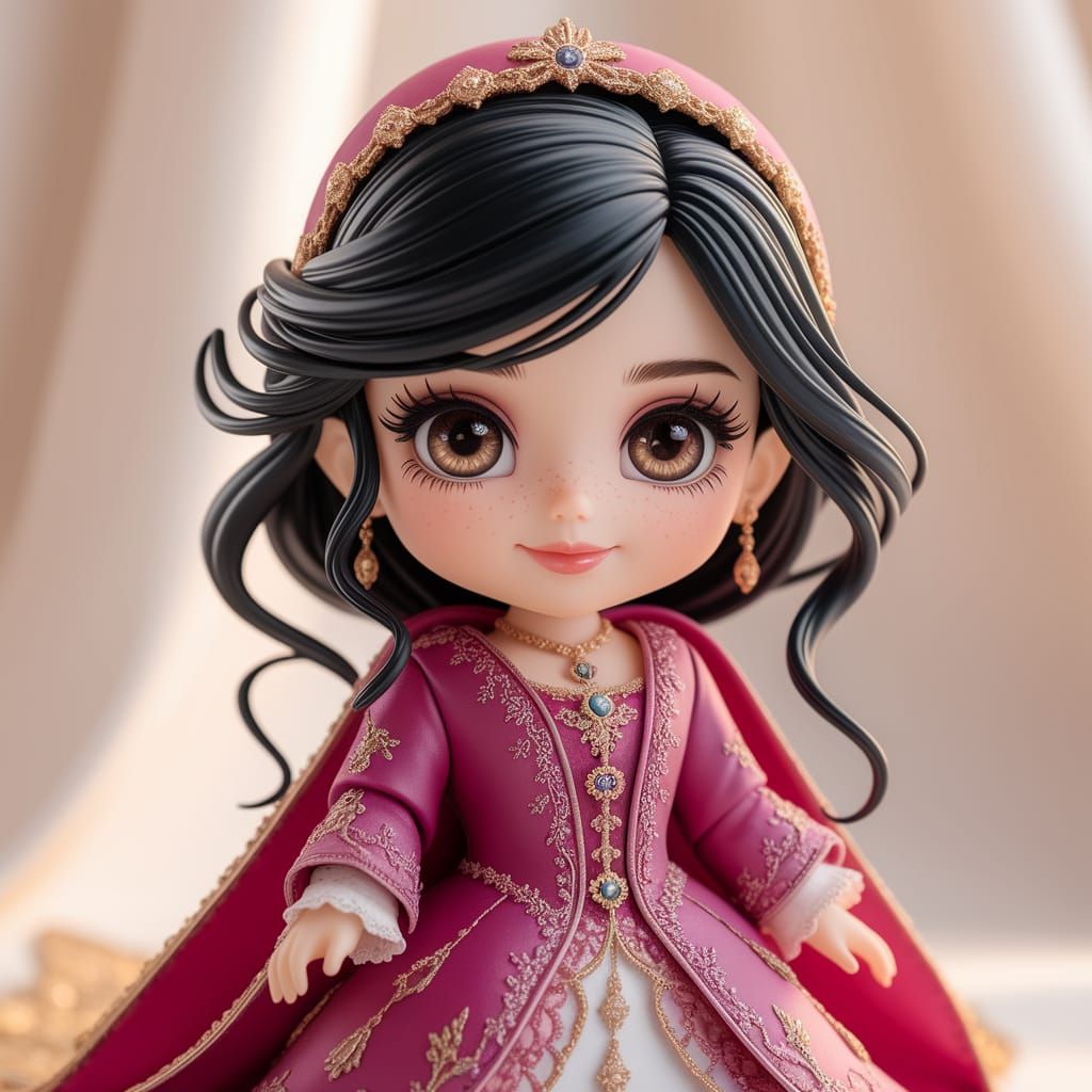 Chibi Arabian Princess in Vibrant, Intricately Designed Atti...
