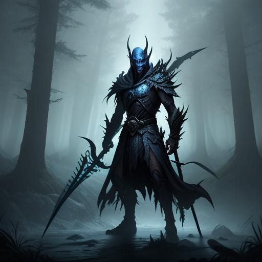 Alien Warrior in Eerie Forest: Fantasy Matte Painting