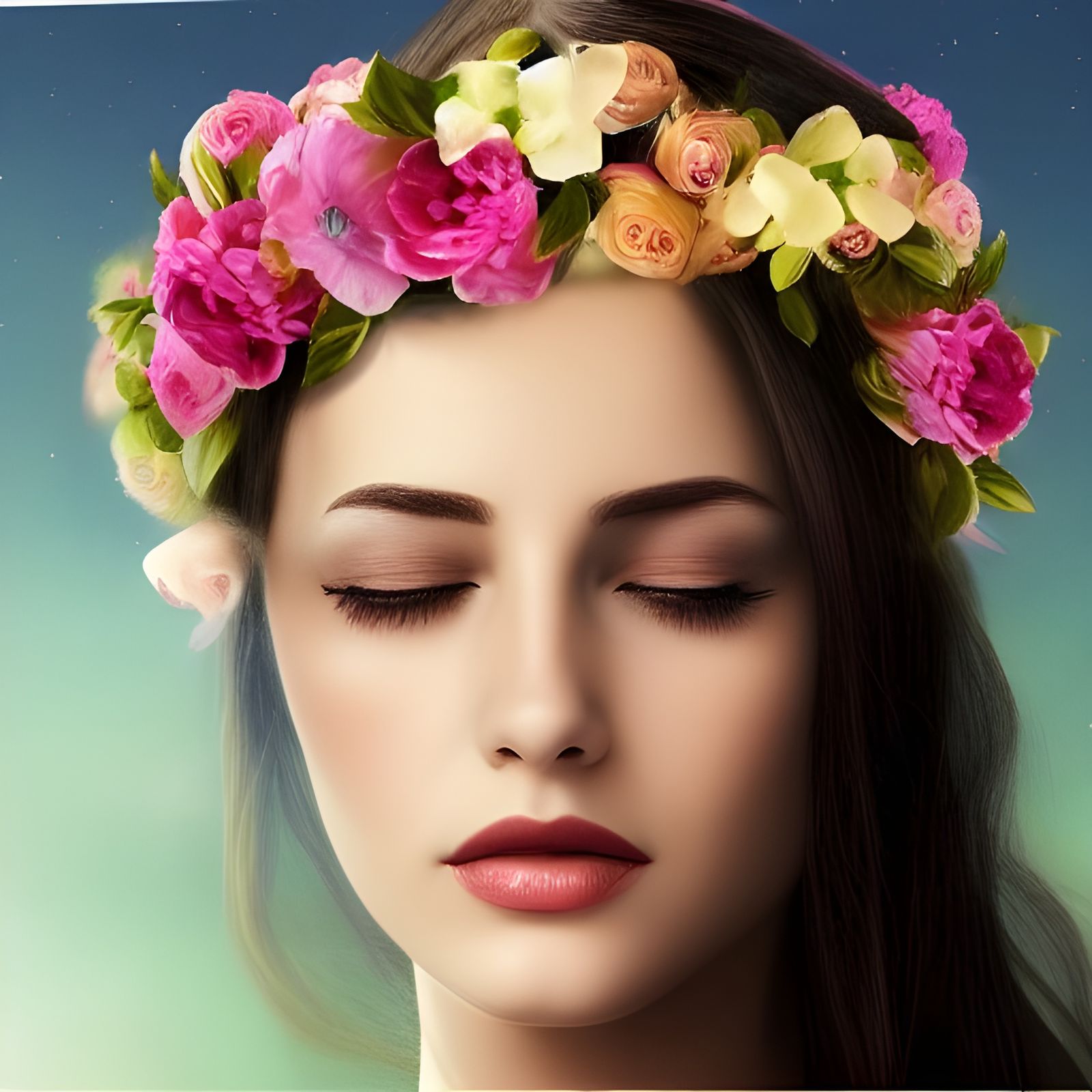 Woman with Floral Crown: Detailed Matte Painting
