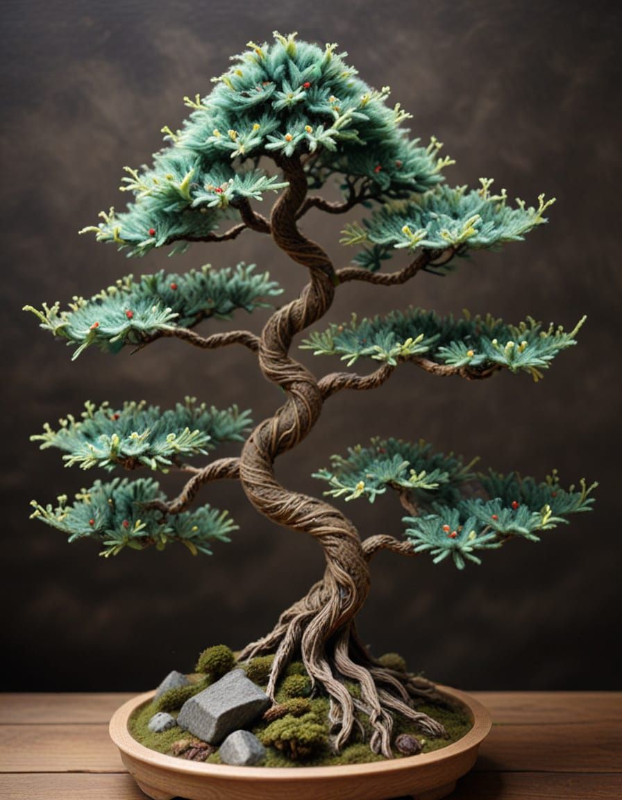 Hyperdetailed Felt Bonsai Tree Sculpture