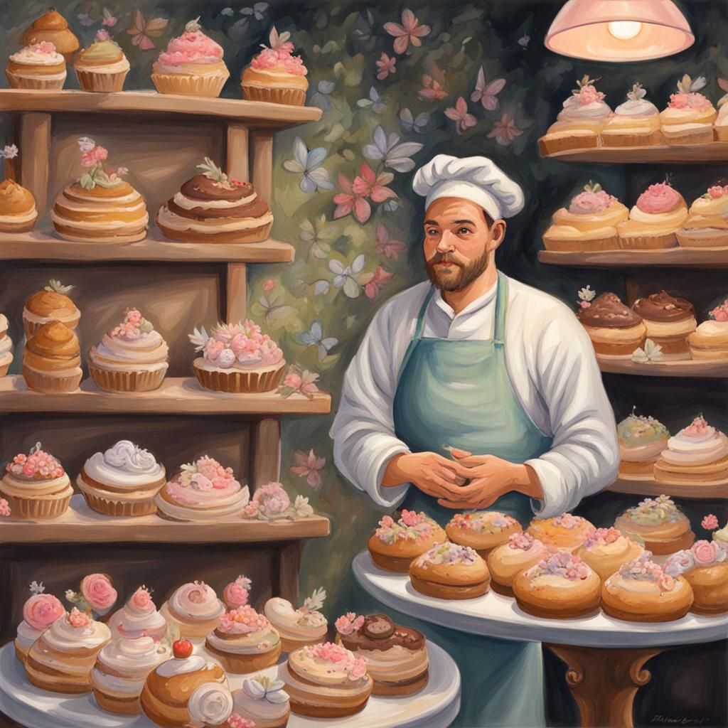 Baker in Fairy Bakery: Gouache Detailed Painting