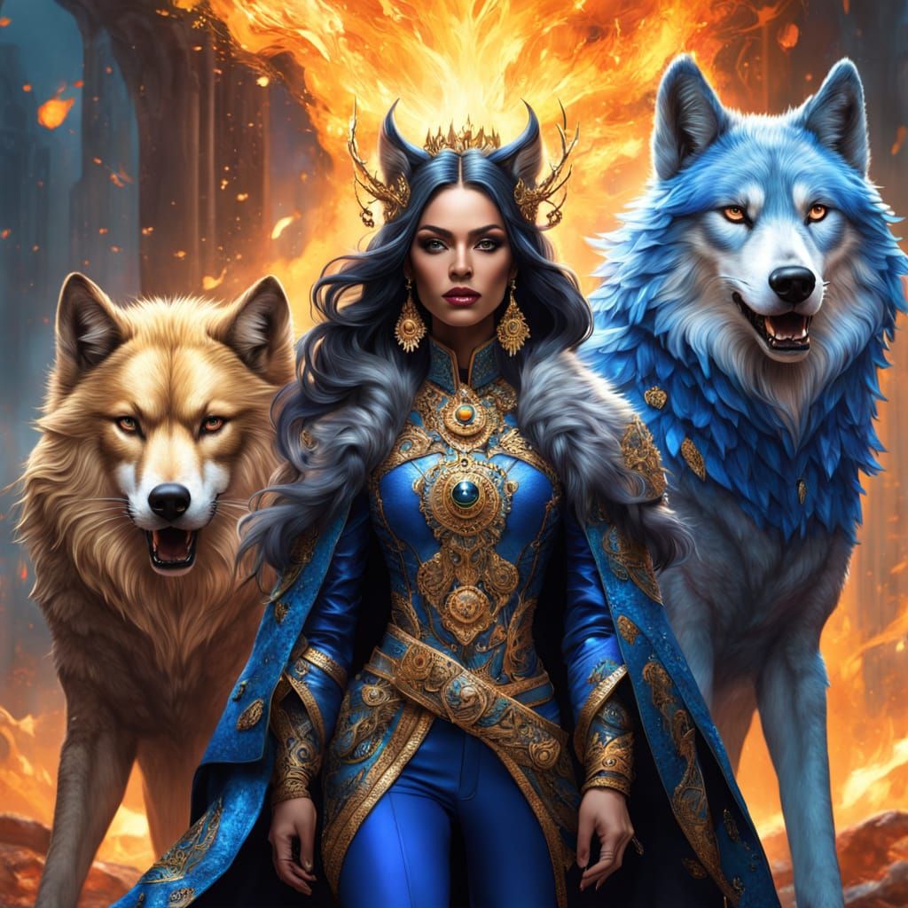 Wolf Queen and Pack in Fantasy Digital Art