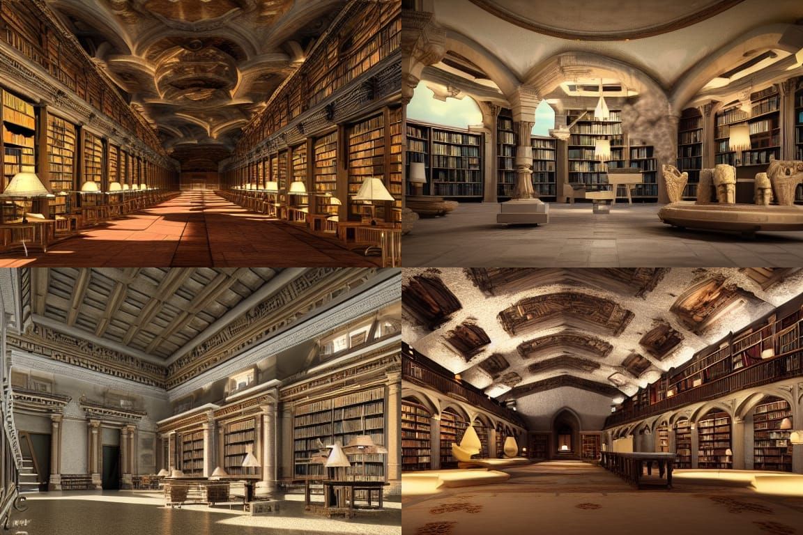 Magnificent Ancient Library Architecture: 3D Render
