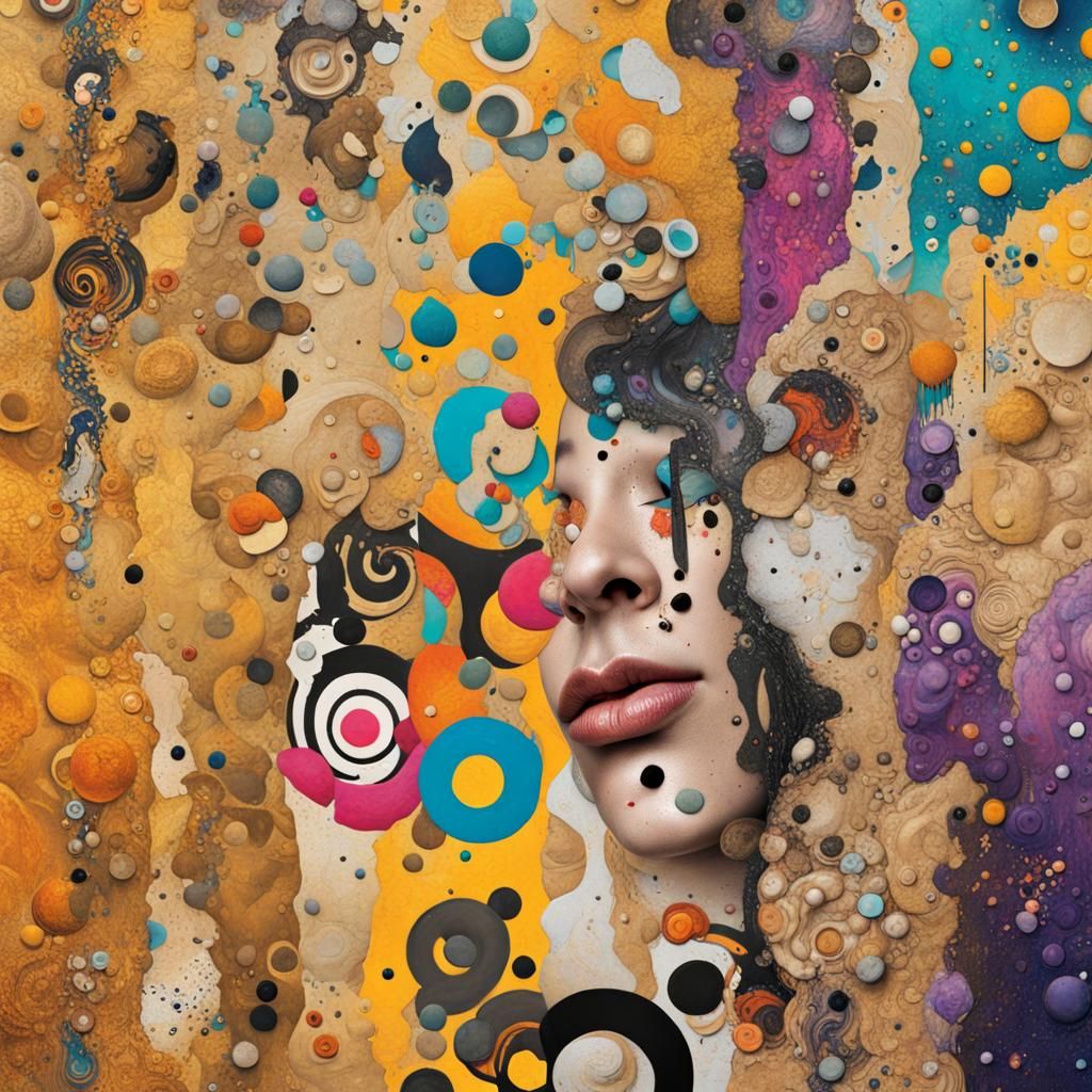 Klimt-Inspired Collage with Graffiti Art Texture