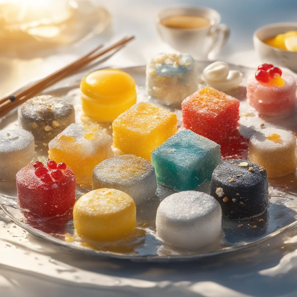 Hyperrealistic Japanese Sweets with Paint Splash Colors