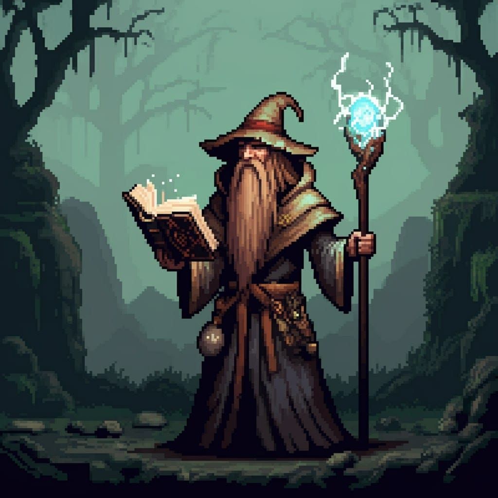 Pixel Art Stickman Mage with Cursed Tome