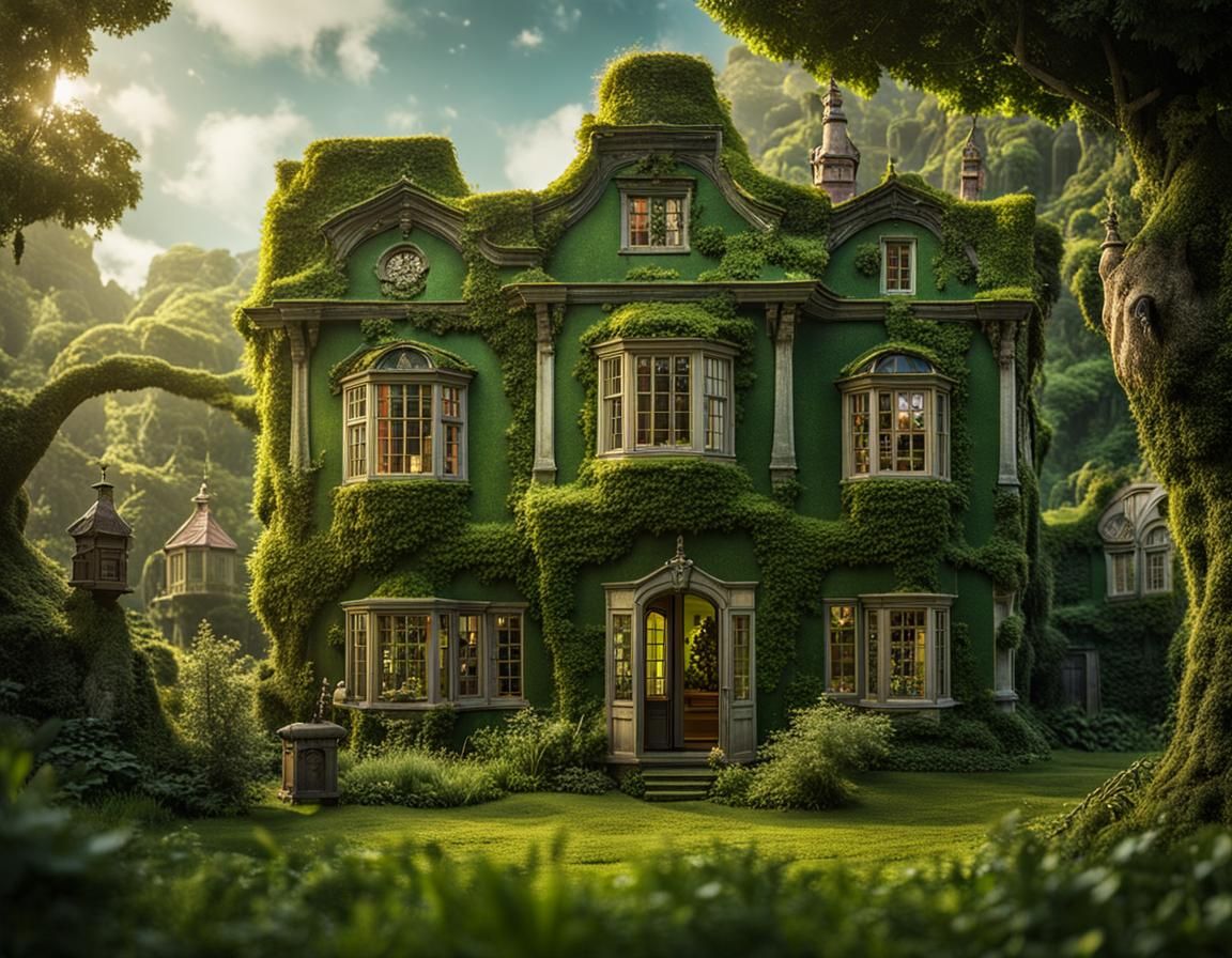 European Style House with Green Walls in 8K